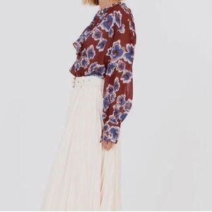 Tanya Taylor Women's Brown Briella Silk-Blend Floral Top Size 14